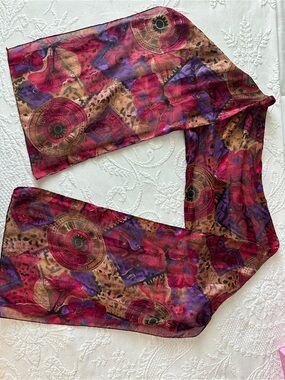 Vintage Y2K Floral & Geometric Print Scarf - Pink Aztec Purple